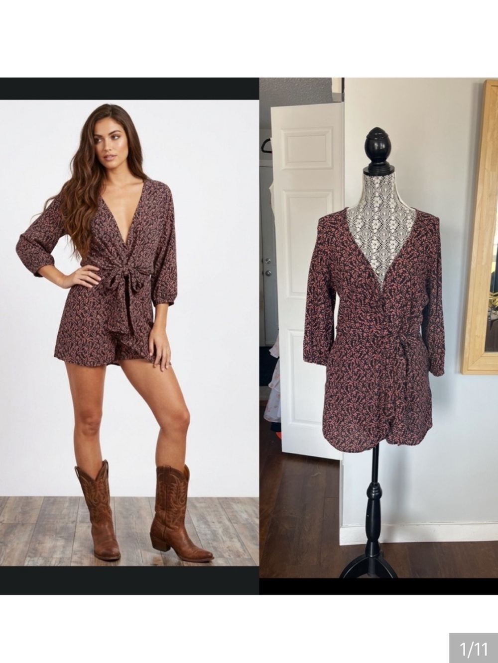 Free People Clara Ditsy Floral Wrap Mini Dress. Medium.